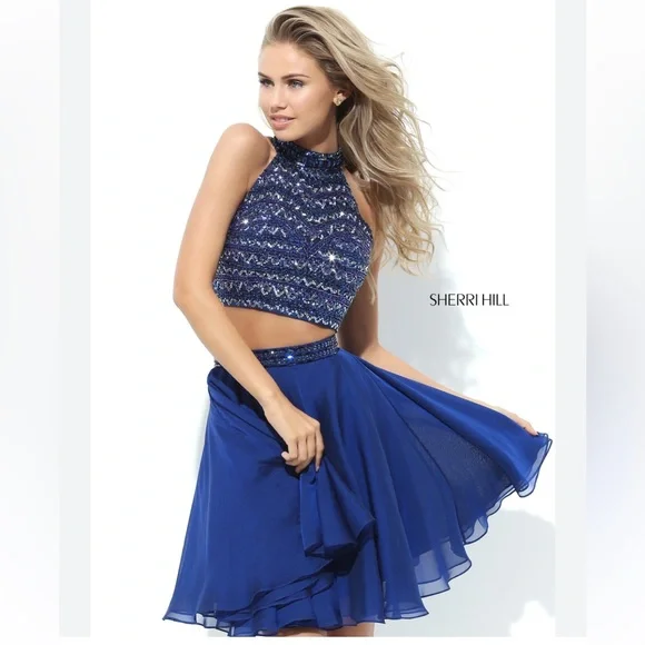 american eagle blue long dress Sherri Hill 55680